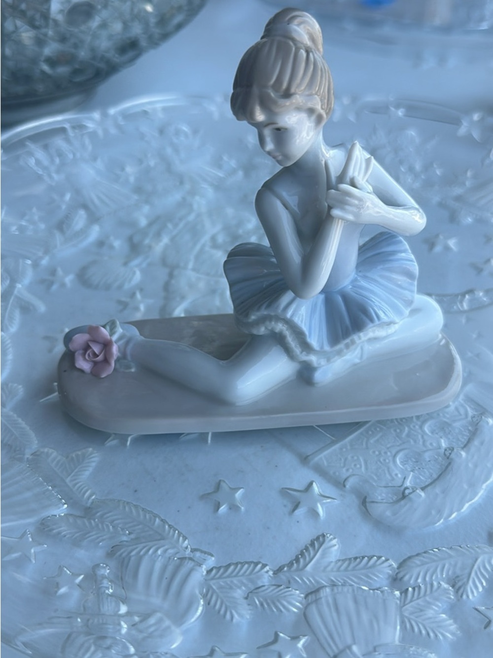 Porcelain Ballerina Figurine in Pale Blue and Pink
